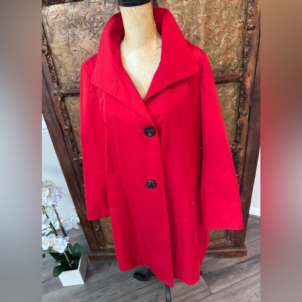 Ellen Tracy‎ Red Trench Coat with Wide Lapel Collar L